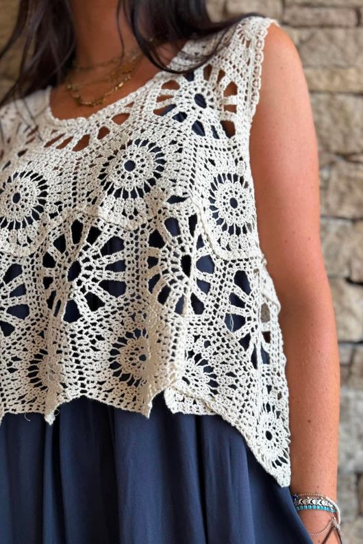 Hadley Crochet Tank Cream